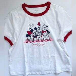 Disney x Old Navy White Tee with Red Trim and Navy Family Graphic